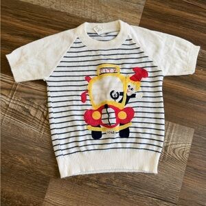 Kids Striped White and Red Car Graphic Shirt